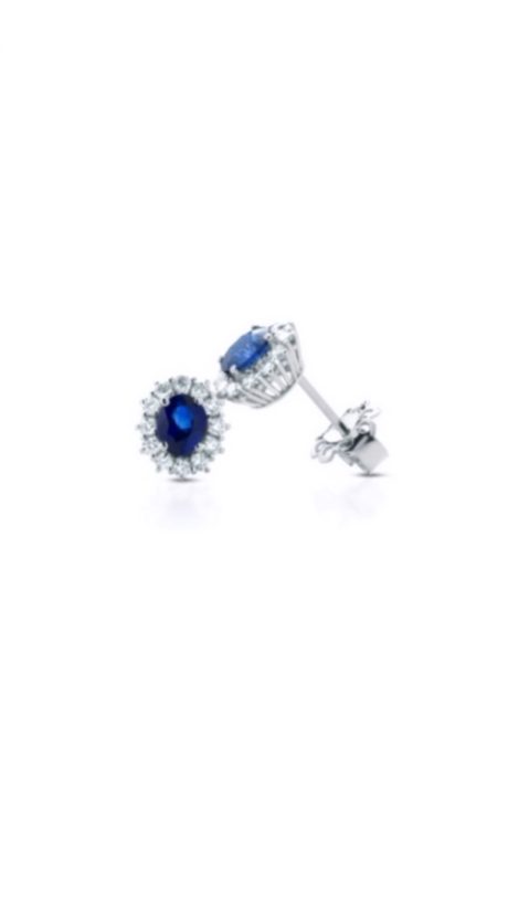 Orecchini Clesi in Oro Bianco 18kt con Zaffiro Ovale e Diamanti
