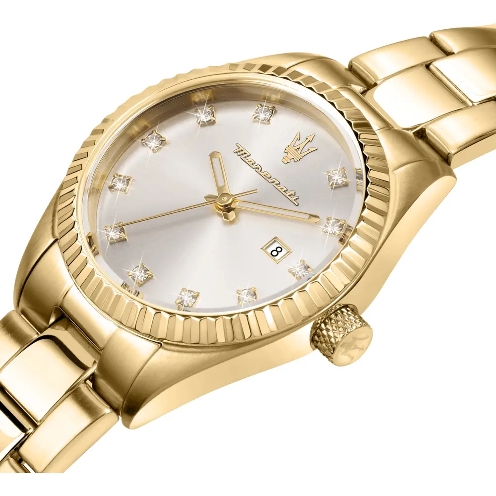 Scopri l'eleganza senza tempo dell'Orologio Femminile Maserati Competizione, un gioiello di lusso che incarna la raffinatezza e lo stile italiano. Perfetto per chi cerca un accessorio prezioso e distintivo. (Vista 3)