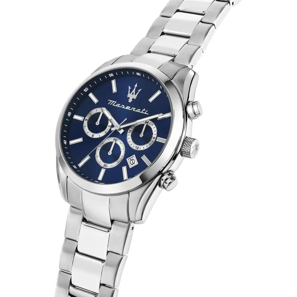 L'orologio maschile Maserati Attrazione, un gioiello di lusso per l'uomo moderno. Scopri la raffinatezza dei dettagli e l'eleganza senza tempo di questo capolavoro di orologeria. (Vista 2)