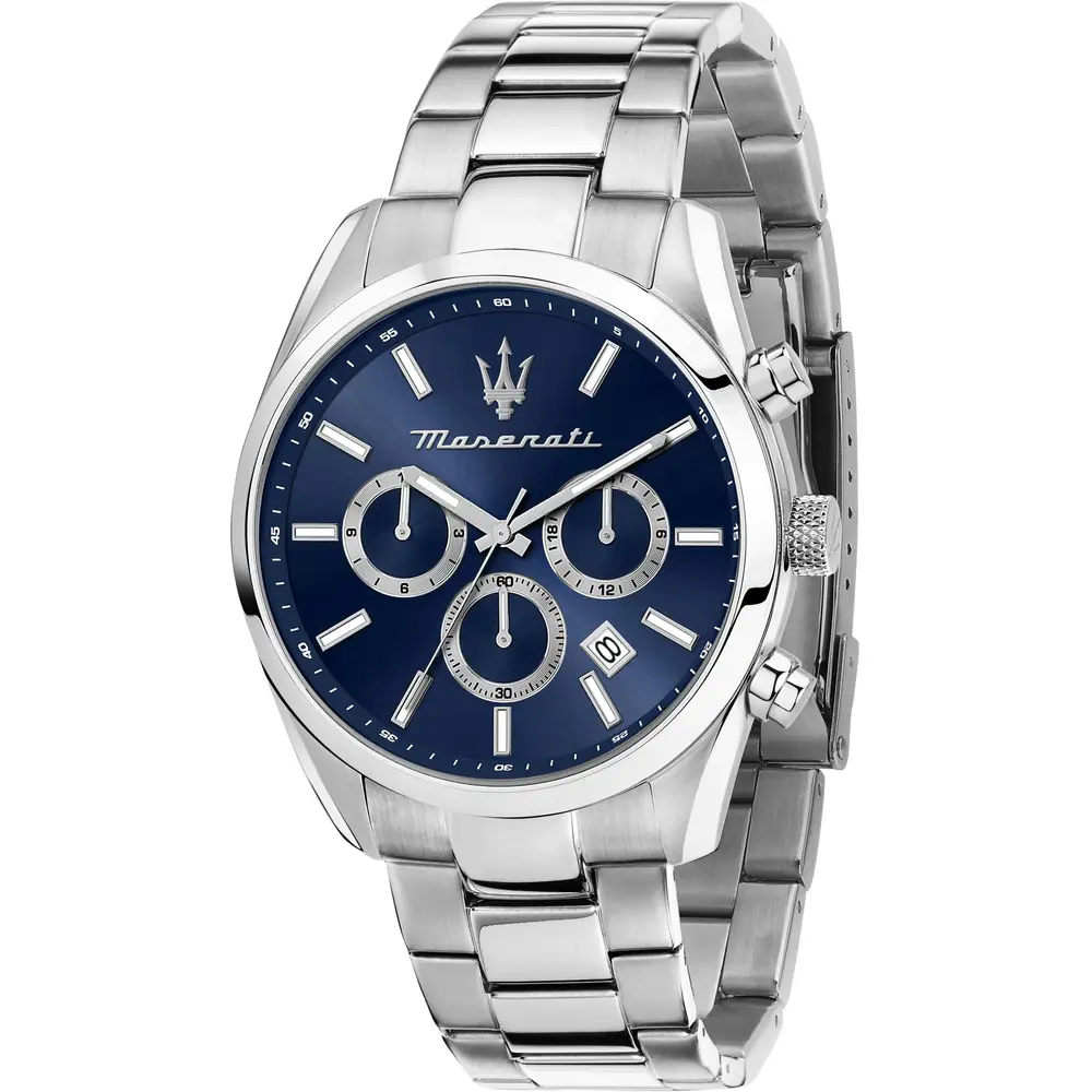 L'orologio maschile Maserati Attrazione, un gioiello di lusso per l'uomo moderno. Scopri la raffinatezza dei dettagli e l'eleganza senza tempo di questo capolavoro di orologeria.
