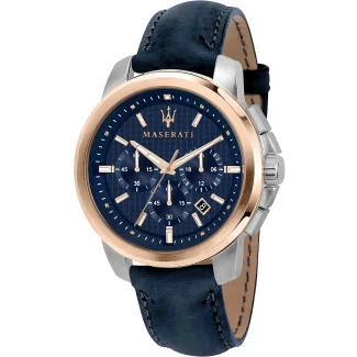 Maserati Successo Men's Watch in Steel and Blue Leather