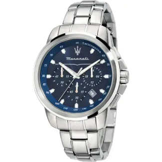 Maserati Successo Chronograph Watch Steel Blue Dial 52x44mm