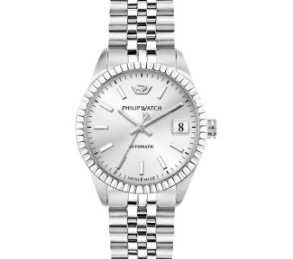 Scopri l'eleganza senza tempo del Philip Watch Caribe, un orologio automatico da donna in acciaio da 3,5 cm, un gioiello di lusso per chi ama l'alta orologeria.