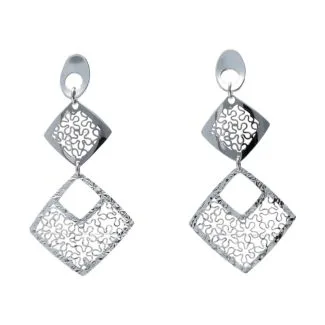 Women's Hanging Vine Motif Earrings in 18kt White Gold