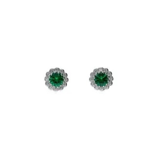 Women's 18kt White Gold Screw-back Earrings with Green Zircons