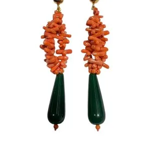 Women's Earrings with Sciacca Coral and Green Jade
