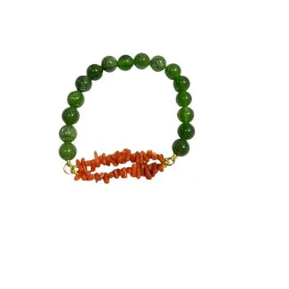 Elastic Coral Bracelet with Colourful Gemstones - 925 Sterling Silver