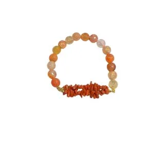 Elasticated Coral Bracelet with Hard Stones, 925 Silver