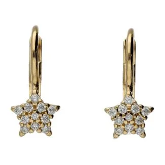 Girl's Star Earrings with Zircon in 18kt Yellow Gold