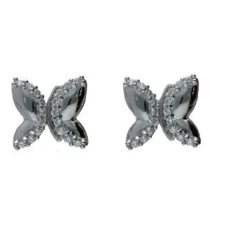 Butterfly Earrings with Zircons in 18kt White Gold