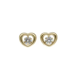 Heart Earrings with Zircon in 18kt Yellow Gold
