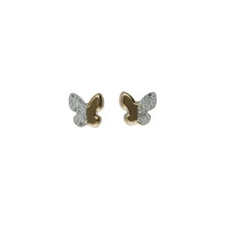 Butterfly Earrings with Zircon in 18ct Yellow Gold