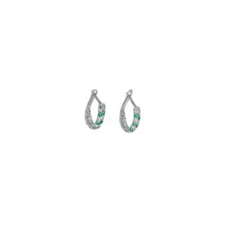18k White Gold Hoop Earrings with White and Green Zircons