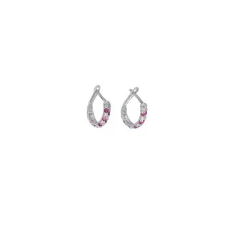 18k White Gold Hoop Earrings with White and Red Zircons