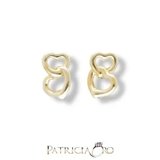 18kt Yellow Gold Earrings with Two United Hearts