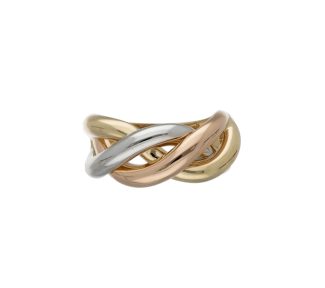 Anello Tre Colori Donna in Oro 750: un gioiello di lusso che incarna l'eleganza senza tempo, perfetto per un'idea regalo preziosa. (Vista 2)