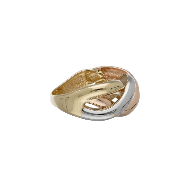 Anello Tre Colori Donna in Oro 750: un gioiello di lusso che incarna l'eleganza senza tempo, perfetto per un'idea regalo preziosa. (Vista 3)