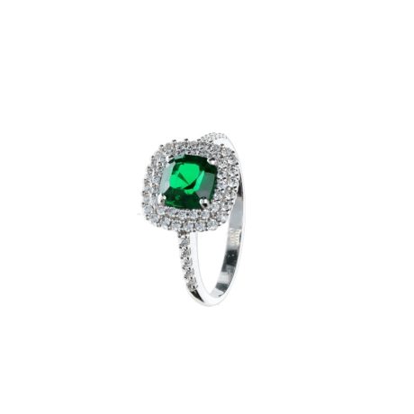Anello con Zirconi Verdi in Oro Bianco 750