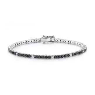 Tennis Bracelet 18kt White Gold with Black and White Cubic Zirconia