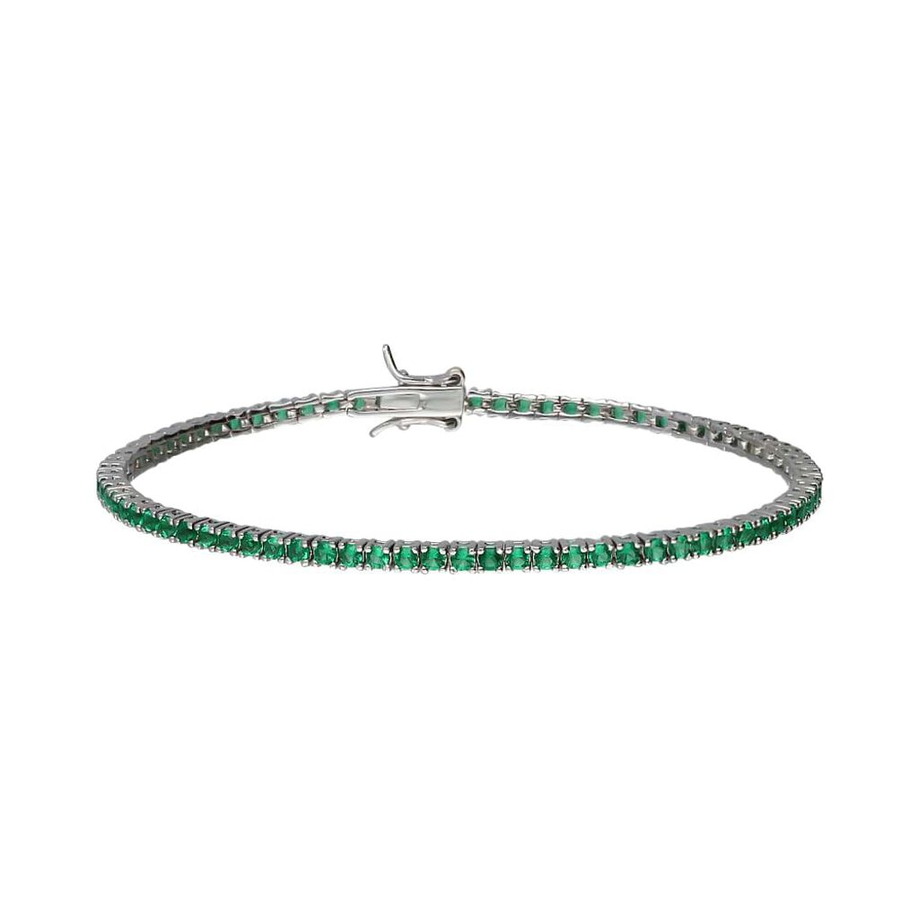 Splendido bracciale tennis in oro con zirconi verdi, un gioiello di lusso perfetto per un'occasione speciale.