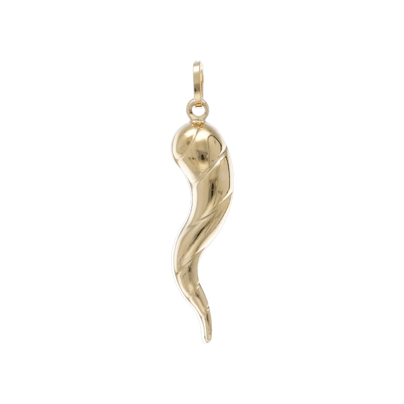 Ciondolo Corno porta fortuna in Oro 18k, gioielli made in italy di alta gioielleria, un simbolo di eleganza e protezione.