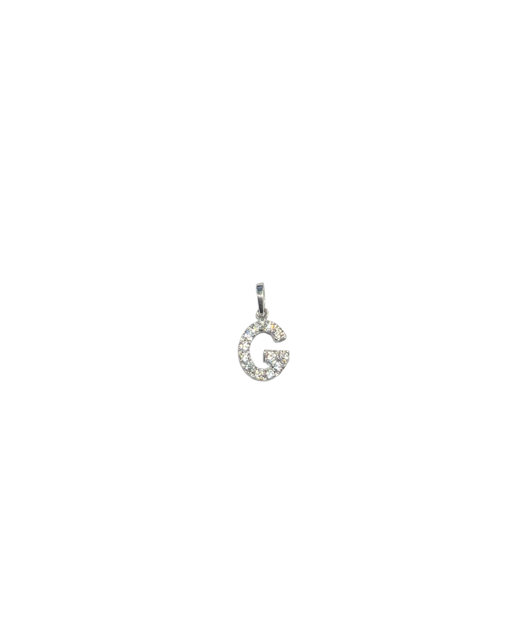 Splendido ciondolo con lettera G in oro bianco 750 e zirconi, un gioiello di lusso perfetto per un regalo speciale.