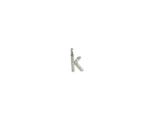 Ciondolo Lettera K in Oro Bianco con Zirconi