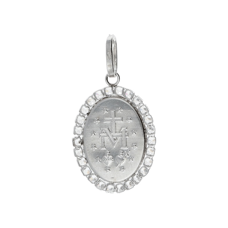 Ciondolo Madonna Immacolata in oro bianco 750, un gioiello di lusso perfetto come idea regalo preziosa. (Vista 2)