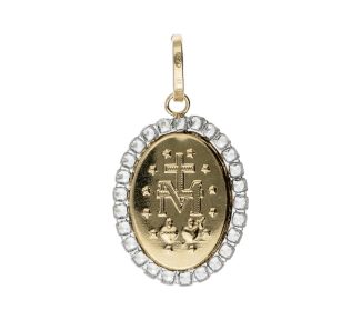 Splendido ciondolo Madonna Immacolata in oro bicolore 750, un gioiello di lusso perfetto come idea regalo preziosa. (Vista 2)