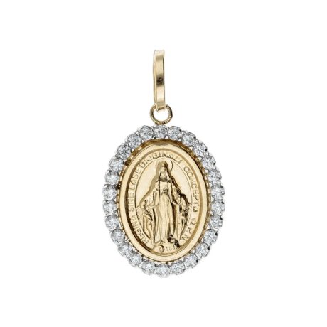 Ciondolo Madonna Immacolata Oro Bicolore 750 con Zirconi Bianchi