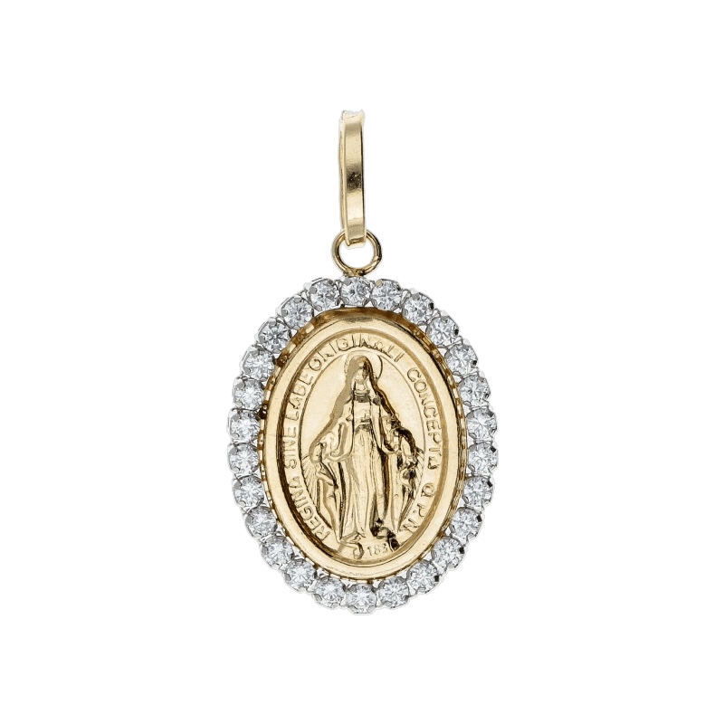 Splendido ciondolo Madonna Immacolata in oro bicolore 750, un gioiello di lusso perfetto come idea regalo preziosa.
