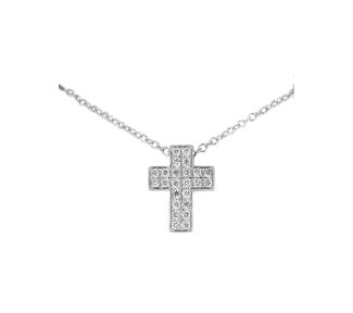 Splendida Collana con Croce in Oro Bianco 750 con Diamanti Davite&Delucchi: un gioiello di lusso, perfetto per chi cerca gioielli diamanti.