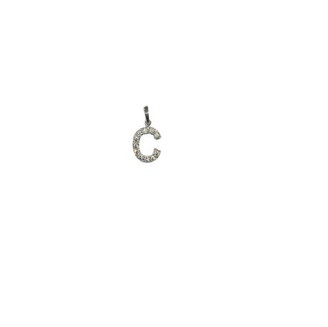 Ciondolo Lettera C in Oro Bianco 750 e Zirconi