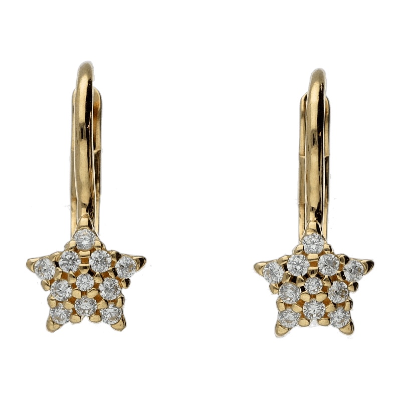 Splendidi orecchini a stella per bambina in oro giallo 750, un gioiello di lusso perfetto per un regalo prezioso.