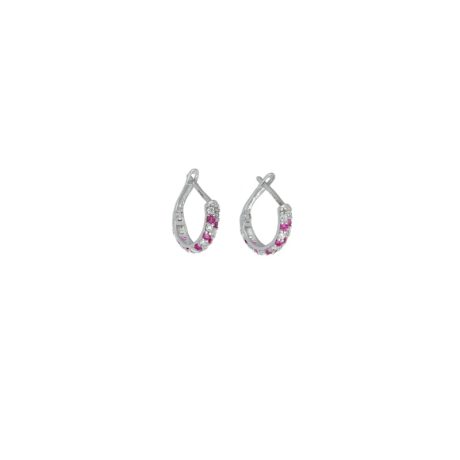 Orecchini Cerchi Oro Bianco 18k con Zirconi Bianchi e Rossi