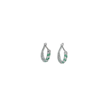 Orecchini Cerchi Oro Bianco con Zirconi Bianchi e Verdi 18k