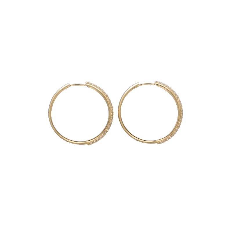 Orecchini a cerchio con zirconi in oro giallo 750: un gioiello di lusso perfetto per un'idea regalo preziosa. (Vista 2)