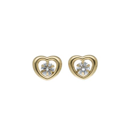 Orecchini Cuore con Zircone in Oro Giallo 750