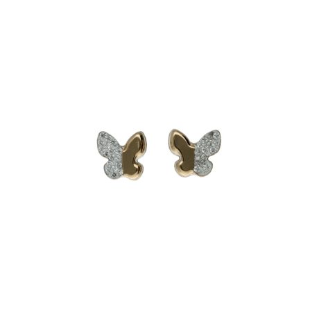 Orecchini Farfalle con Zircone Oro Giallo 750