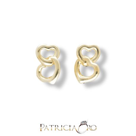 Orecchini in Oro Giallo 18kt con Due Cuori Uniti