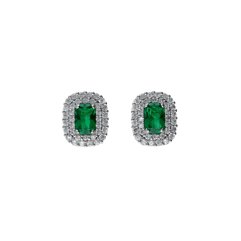 Orecchini in Oro 18K con Zircone Verde - Design Elegante | Gioielleria Patricia Oro Splendidi orecchini da donna in oro con zircone verde, un gioiello di lusso perfetto per un'occasione speciale.