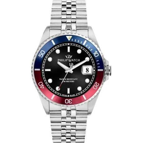 Philip Watch Caribe Sport Orologio Uomo Acciaio Nero Cinturino Silver