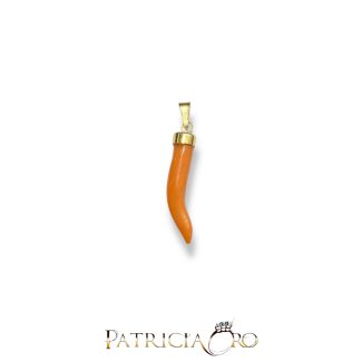 Lucky Horn Pendant in Sciacca Coral and 925 Sterling Silver