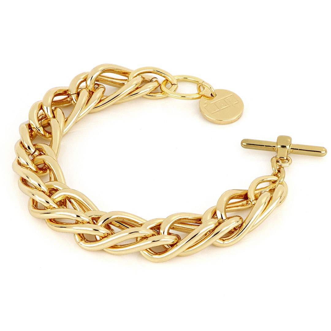 Bracciale UnoAerre dorato: un gioiello di lusso per un'eleganza senza tempo.