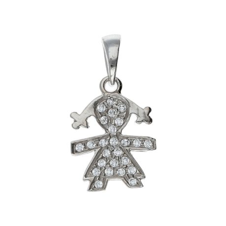 Ciondolo Bimba con Zirconi in Oro Bianco 18kt