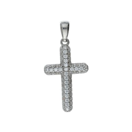 Ciondolo Croce con Zirconi in Oro Bianco 18kt