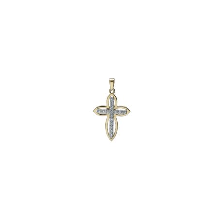 Ciondolo Croce con Zirconi in Oro 750 Bicolore