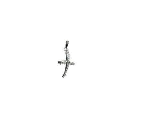 Ciondolo Croce con Zirconi in Oro 18k Bianco Peso 1.2 gr