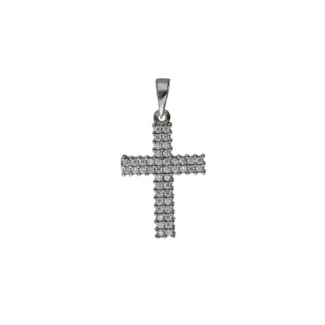 Ciondolo Croce con Zirconi in Oro Bianco 750