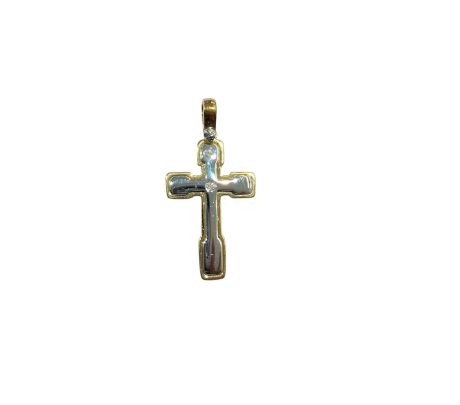 Croce Uomo in Oro 750 Bicolore con Diamante 0.02 ct